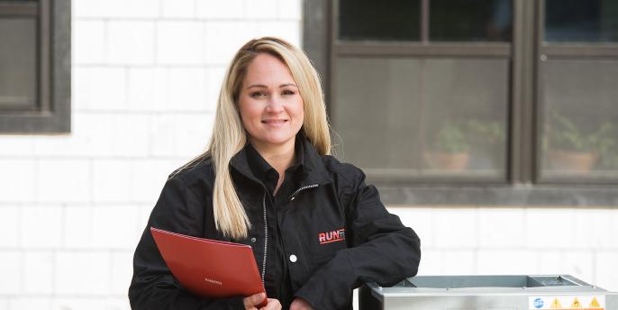 woman holding tablet